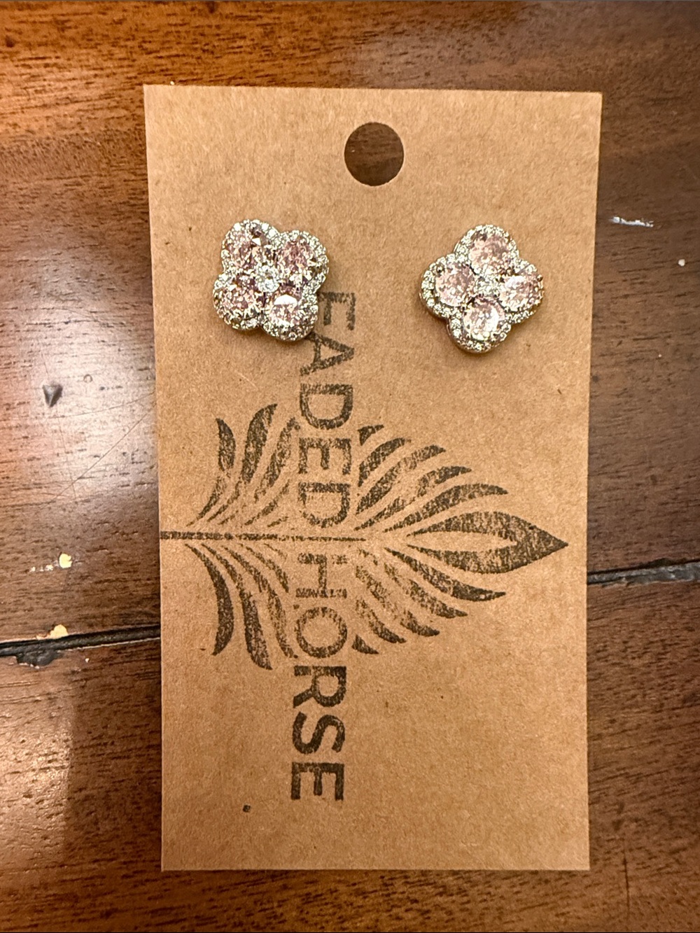 Pink clover Crystal Flower Stud Earrings